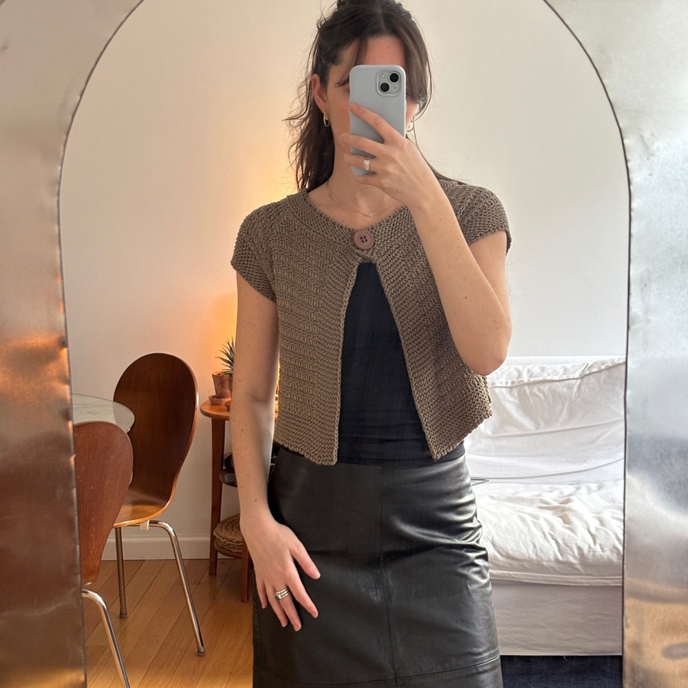 Brown Knit Short Sleeve Cardigan